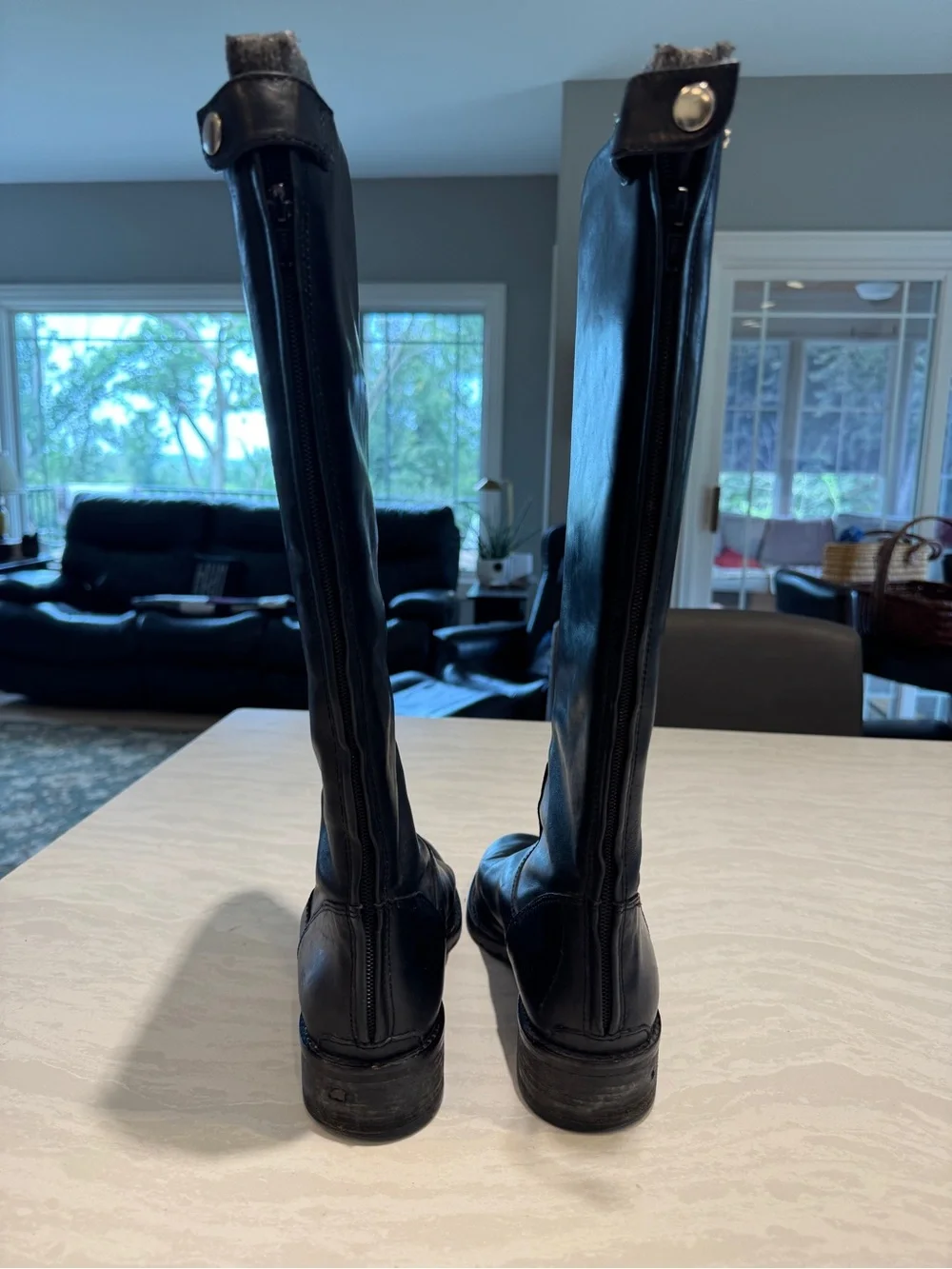 Franco Sarto Womens 8.5 Black Leather Knee High Riding Boots Zip Equestrian